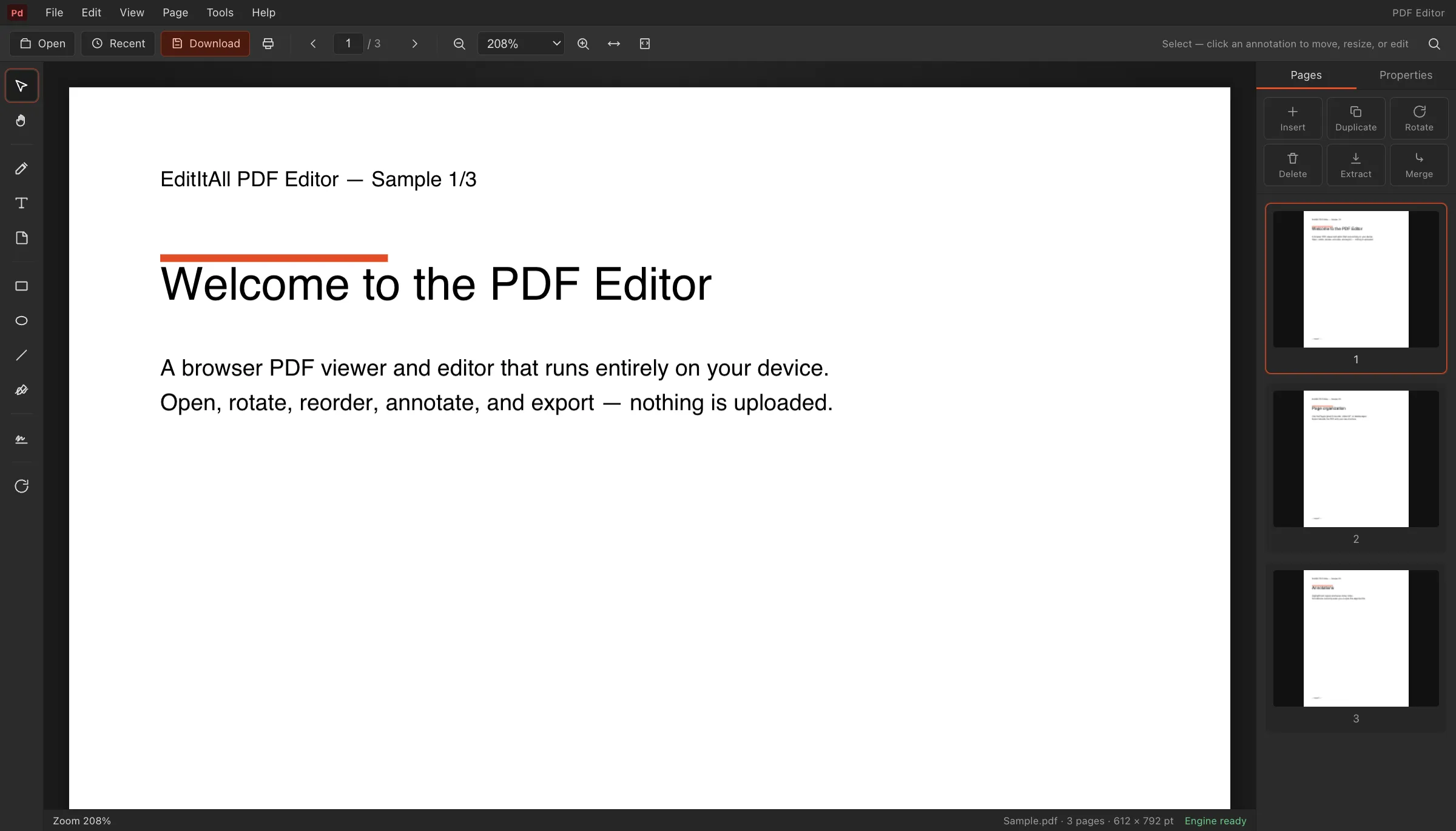 The EditItAll PDF Editor — Adobe Acrobat-style editing in a browser tab, nothing uploaded